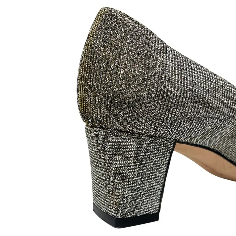 Manolo Blahnik Okkato 50 Crystal Buckle Glitter Pumps EU 35